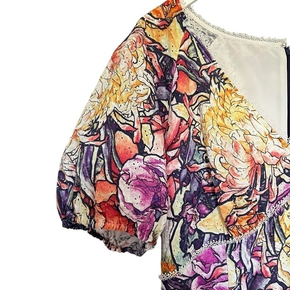 Marchesa Notte Floral Eyelet High Low Midi Dress Size 16 - Picture 8 of 16